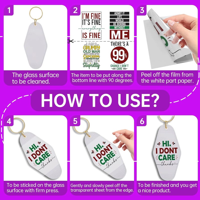 CHNVICK 48PCS UV DTF Keychain Transfer, Humor and Sarcastic Quotes UV DTF wrap with Bright Colors and Beautiful Design for Keychain, Laptop, Greeting Card Decoration - Image 3